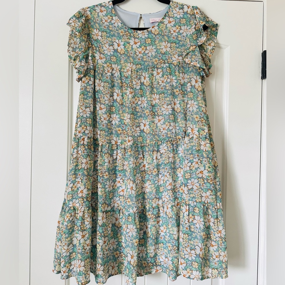 Pink Lily Mint Green Daisy Tiered Dress